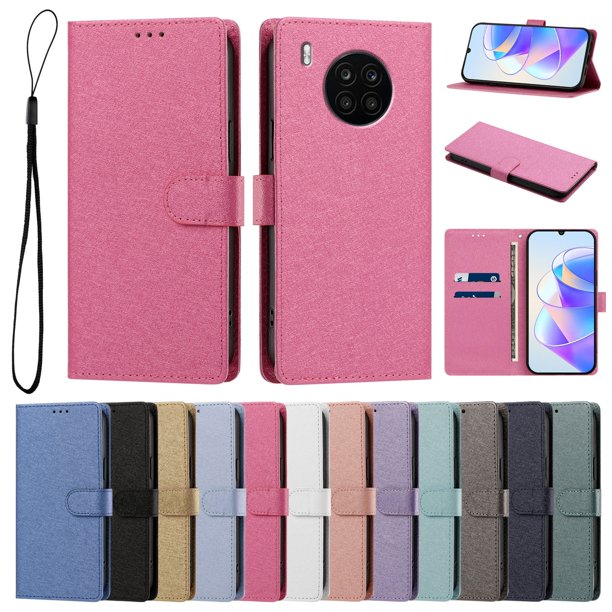 Funda Cartera de PU para Honor 50 Lite con Tarjetas, Rojo Rosa