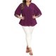 thumbnail image 2 of Agnes Orinda Blusas de Chifón de Talla Grande para Mujer, Cuello en V con Muesca, Manga Tulipán 3/4, Frente Plisado, Estilo Casual Elegante de Verano, Talla 3X, Color Púrpura, 2 of 6