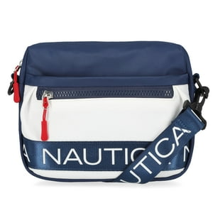 Puf De Nailon Bag Nautica, Bandolera O Cinturón Para Mujer, Color Índigo/Blanco