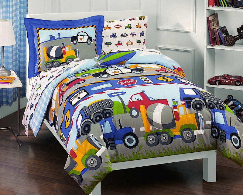Milsleep - Cars, Trucks, Planes, Police Car Boys Bedding 5Pc Twin Comforter Set Bed In A