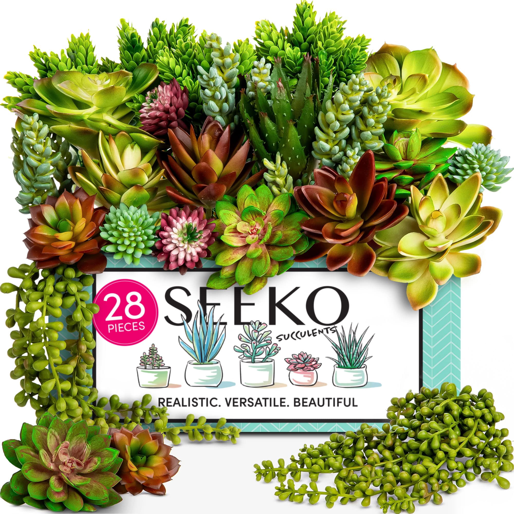 Seeko Succulents - Suculentas Artificiales Seeko, 28 Piezas, Decoración De Imitación Realista