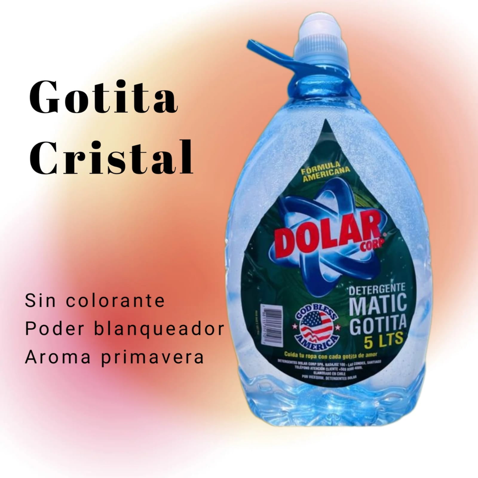 Detergentes Dolar - Detergente Dolar Gotita Cristal Sin Colorantes 5l