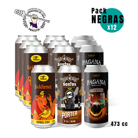 Pack 12 cervezas negras 473 cc c/u
