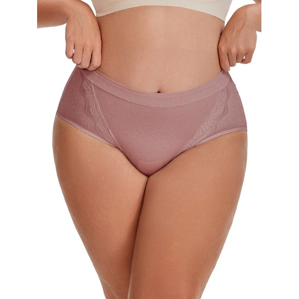INSPIRE CHIC Ropa Interior de Algodón de Talle Alto para Mujer, Bragas de Encaje de Cobertura Completa, Grande, Rojo