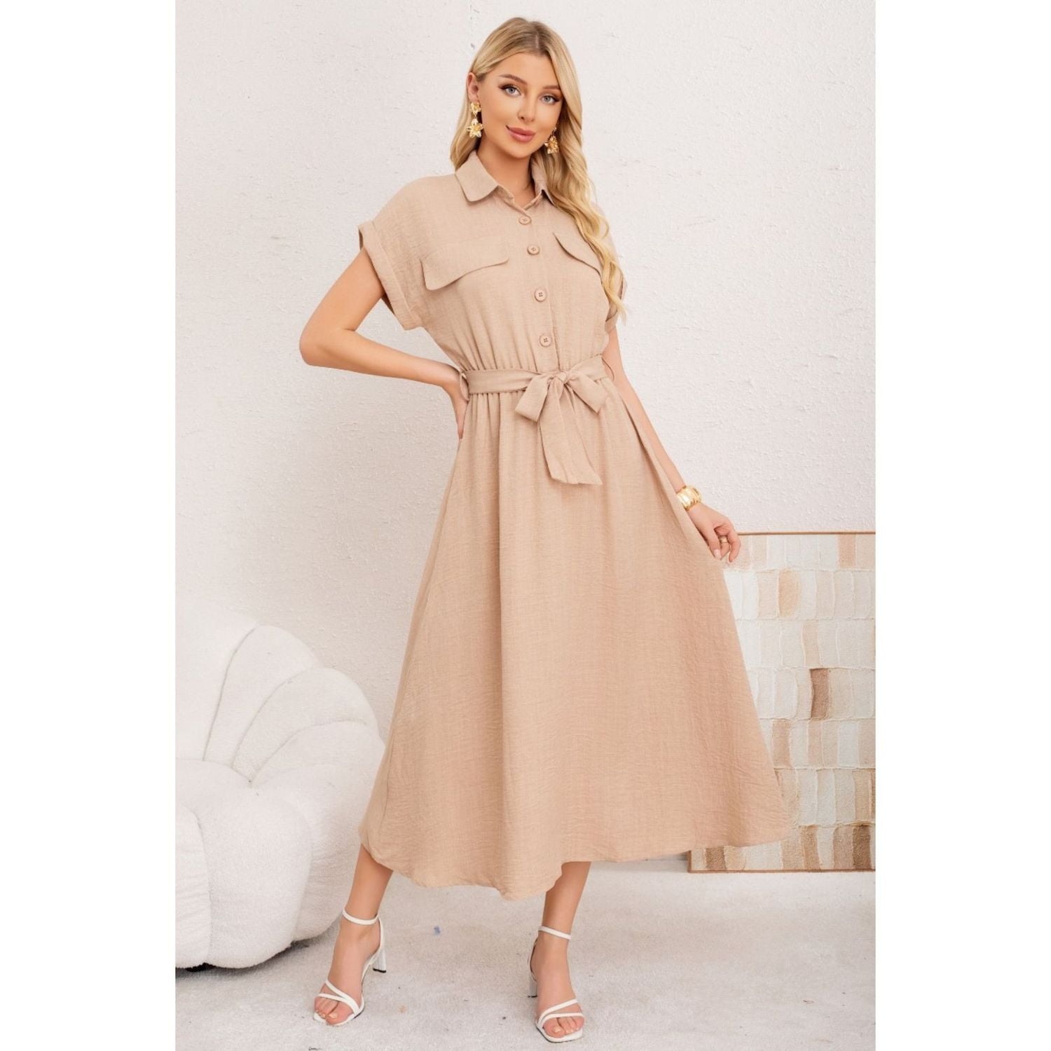 Likeshop - Maxi Vestido Largo Mujer Tela Tipo Jeans Con Mangas Premium 3373