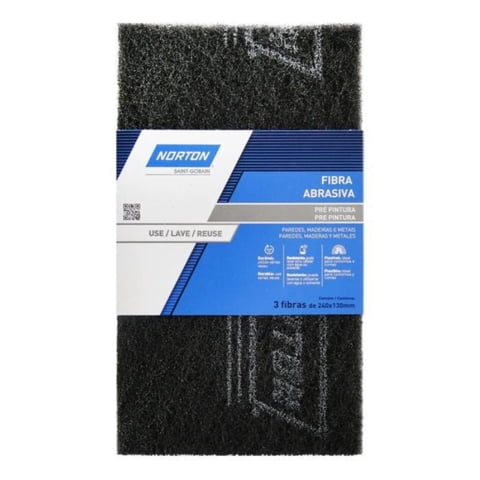 Norton - Fibra Abrasiva Lavable Pre Pintura Gris 130X240Mm 3Un.