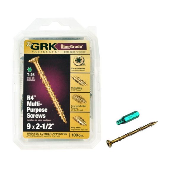 Tornillos GRK R4 Nº 9 de 6,4 cm con forma de estrella avellanada de acero