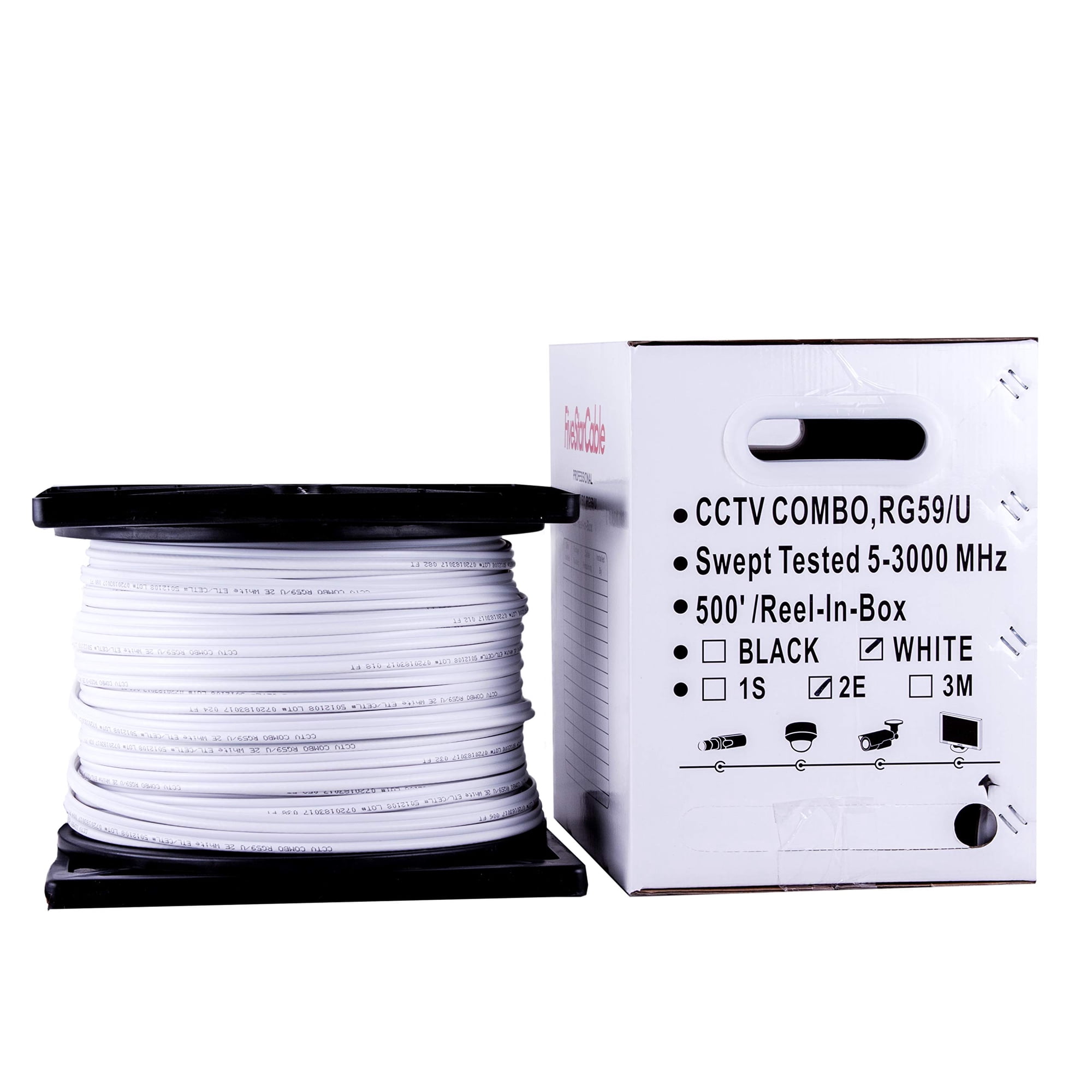 Cable Coaxial Five Star Cable Rg59 De 500 Pies Con Circuito Cerrado De Televisión Con Alimentación, Blanco