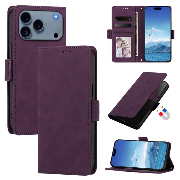 Funda Billetera Delgada para iPhone 18 Pro / 17 Pro con Ranuras y Soporte Morado oscuro