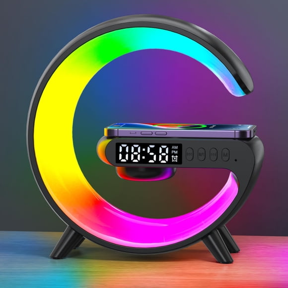 Lámpara de mesa LED Tixahi mini con altavoz Bluetooth y reloj