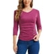 thumbnail image 1 of INSPIRE CHIC Blusa Fruncida para Mujer de Regreso a Clases con Botones Decorativos Cuello en V Manga 3/4 Top de Punto Sólido Púrpura Uva S, 1 of 6