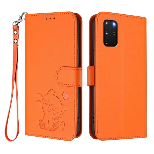 Carcasa Billetera de Cuero Sintético para Samsung Galaxy S20 Plus, Naranja