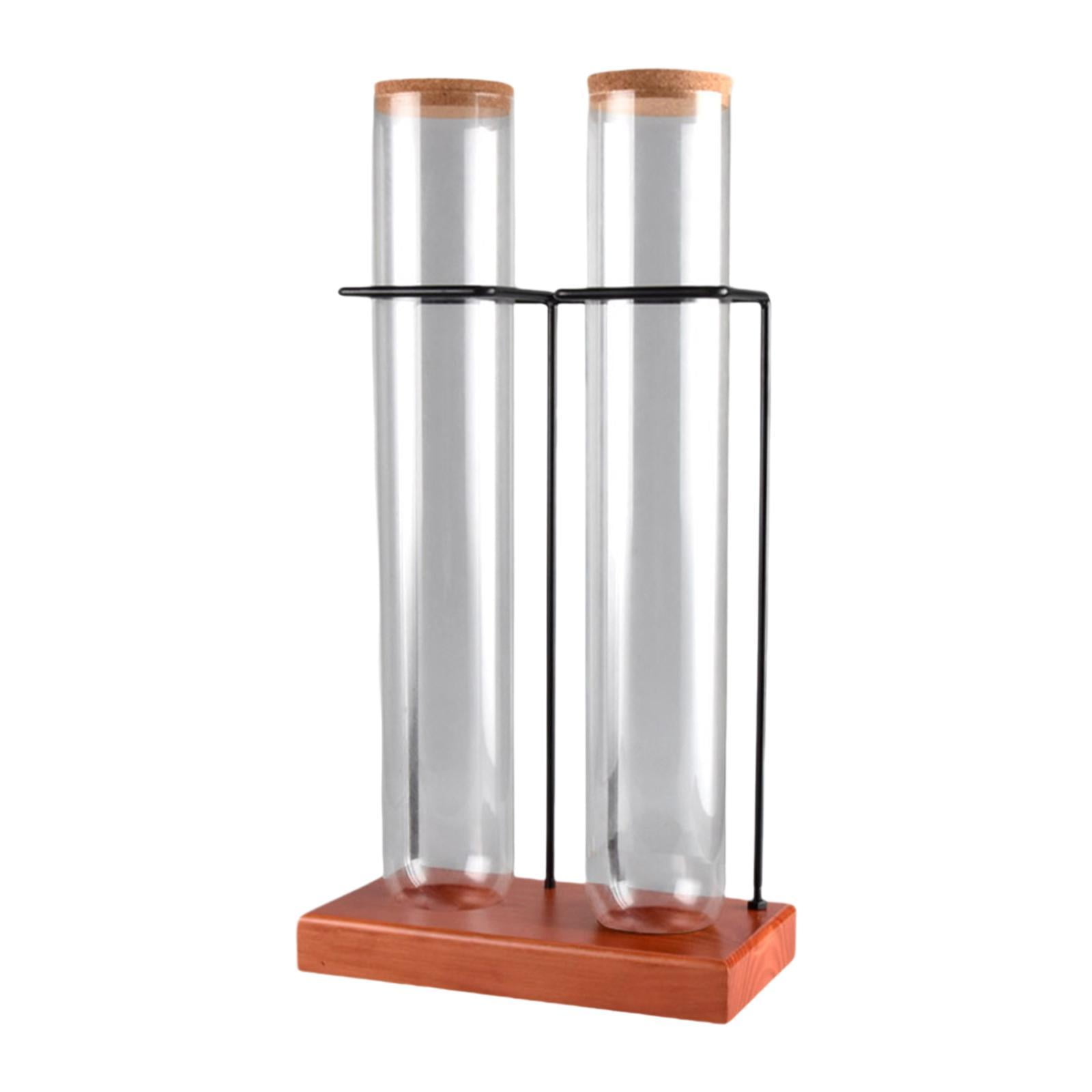 Magideal - Contenedor De Granos De Café, Bodega De Granos De Café, Decoración De Escritorio, Tubo De Vidrio Hermético Con Base De Madera Para Cocina, Cafeterías, Doble Tubo