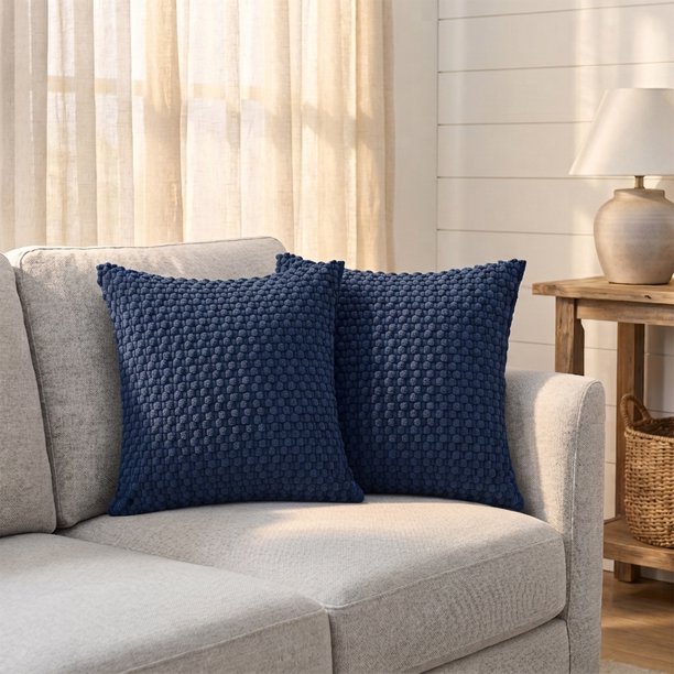REGALWOVEN Fundas de Almohada de Pana Juego de 2 Fundas de Cojín Decorativas Sólidas para Sofá Cama Decoración del Hogar Azul Oscuro 20" x 20"
