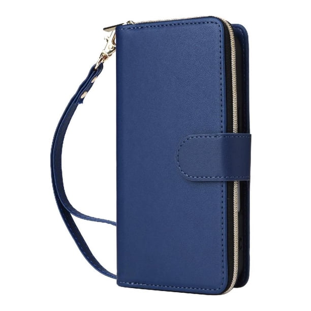 Funda Cartera con Cremallera y Correa para Samsung Galaxy A23 Soporte y Tarjetero Azul