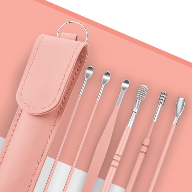 6Pcs Ear Cleaner Wax Removal Tool Earpick Stick Springs Reusable Cleaning Earwax Spoon Swab Stainless Steel Ear Cure Health Kits