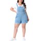 thumbnail image 2 of Agnes Orinda Peto Corto de Mezclilla Talla Grande para Mujeres Escuela Universidad Tirantes Ajustables Dobladillo Enrollado 5 Bolsillos Mono Vaquero Peto Corto 2X Azul Claro, 2 of 6