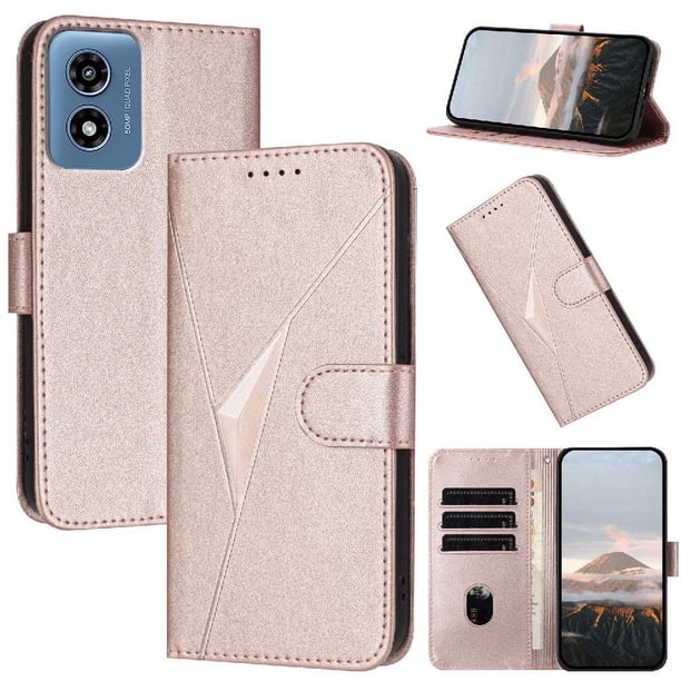 Funda Cartera Fibra de Carbono para Motorola MOTO G Play 4G 2024 con Soporte y Cierre Magnético Rosa