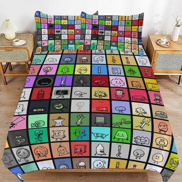 Funda nórdica Battle for Dream Island BFDI, ropa de cama de microfibra, estampado 3D, edredón ligero de 3 piezas, funda nórdica An