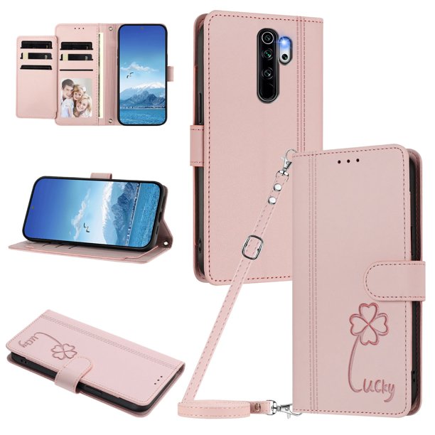 Funda Cartera Trébol para Xiaomi Redmi Note 8 Pro 4G con Ranuras Tarjetas y Carga Inalámbrica Rosa
