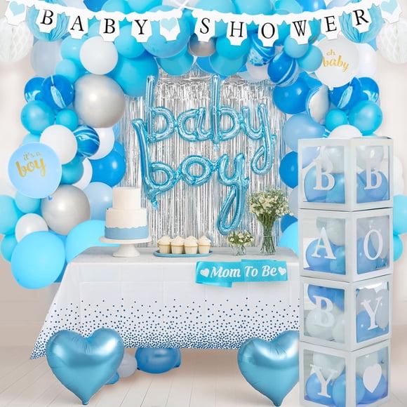 Decoraciones para baby shower BIMASO, todo en uno, para bebés, color azul, 165 unidades