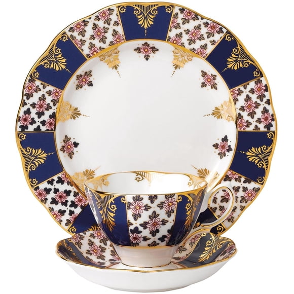 Juego de taza de té, platillo y plato Royal Albert 100 Years 1900 Azul