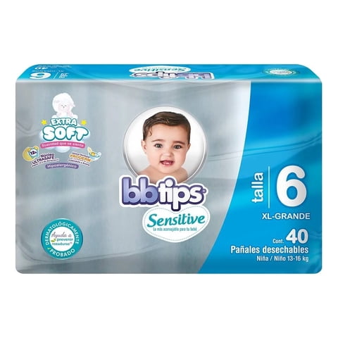 Chicolastic - Pañal Bebe Tips Sensitive T6 Xxg Panal X 40 Unidades