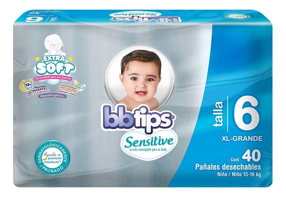 Chicolastic - Pañal Bebe Tips Sensitive T6 Xxg Panal X 40 Unidades