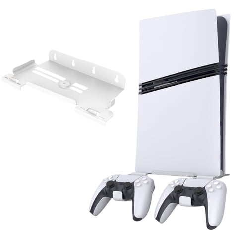 Genérico - Soporte De Pared Vertical Con 2 Soportes De Mando Para Playstation 5 Pro/Slim - Base De Soporte De Almacenamiento-Blanco