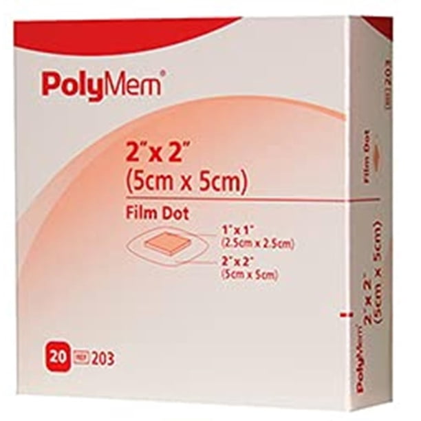 Apósito PolyMem Film Dot para heridas de espuma 2 x 2 pulgadas, 20 por caja, n.º de parte 203