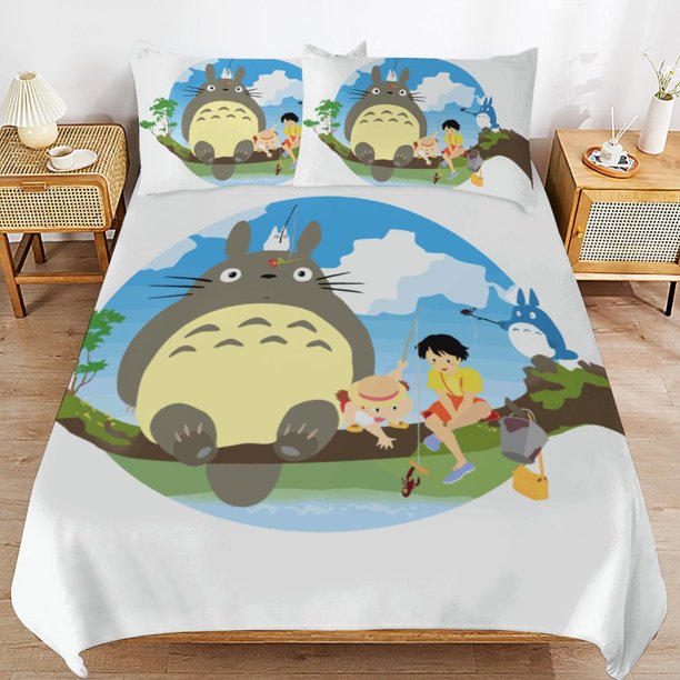 x410 My Neighbor Totoro Bed Duvet Cover Microfiber Bedding Sets 3D Printed Lightweight 3 Piece Comforter Sets, 1 Duvet Cover And 2 Pillow Shams for Kids Boys Girls 90"x90" jn410