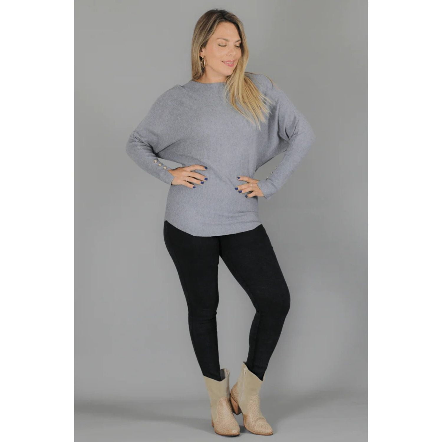 Likeshop - Sweater Mujer Manga Larga Murciélago Tejido Botones 6020