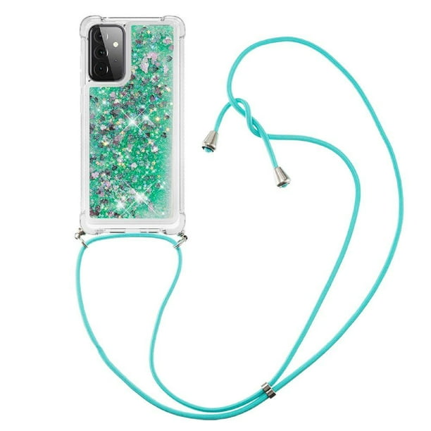 Funda FOXDOCK para Samsung Galaxy A72 5G con Cuerda Ajustable, Brillo Líquido, Protección Antigolpes y Lente – Ideal para Regalo