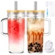 thumbnail image 1 of Vasos de vidrio Birity de 710 ml con tapas y pajitas para batidos, té y zumo, 1 of 7