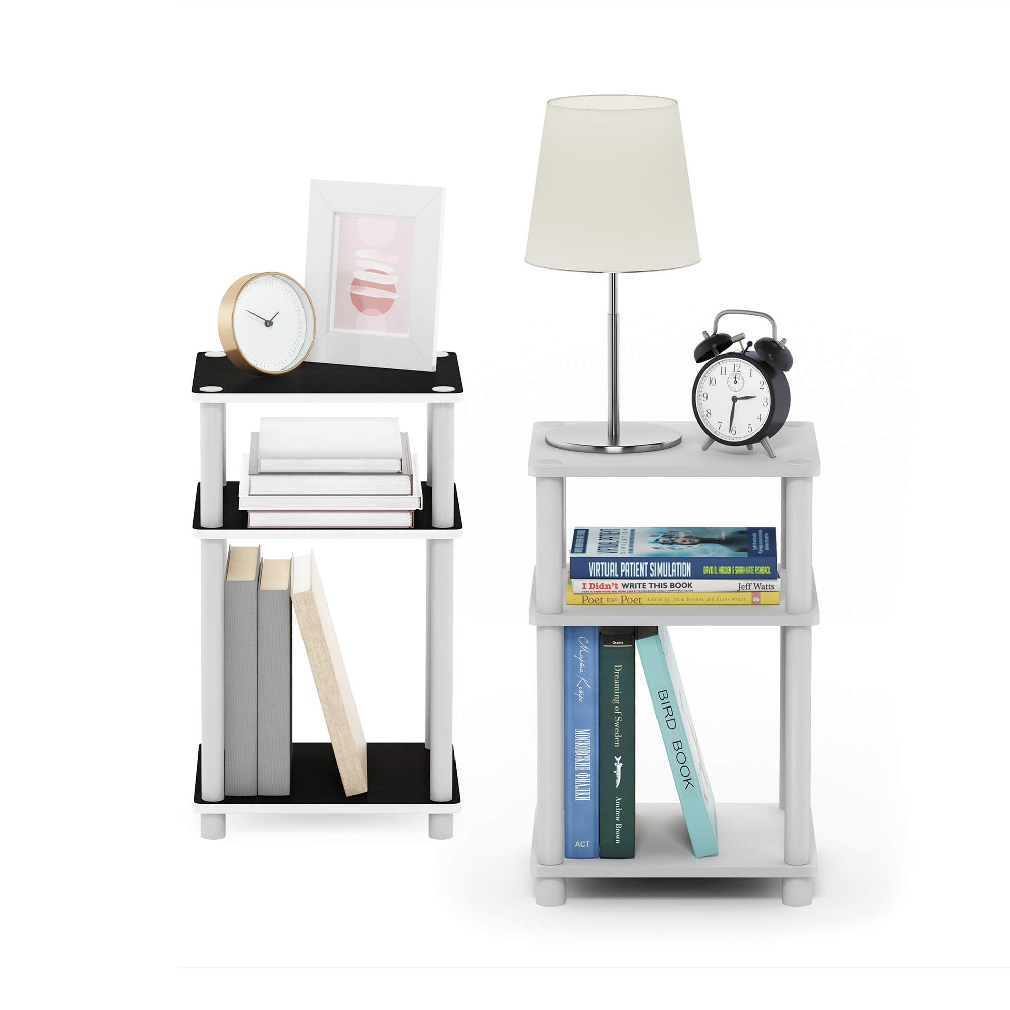 Mesa Auxiliar Furinno Just De 3 Niveles Turn-n-tube, Paquete De 2 Unidades, Blanca