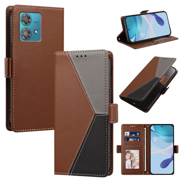 Funda Tipo Libro para Motorola Edge 40 Neo 5G con Ranuras, Marrón