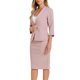 thumbnail image 4 of INSPIRE CHIC Conjunto de Traje de Mujer de 2 Piezas para Regreso a Clases, Conjunto de Atuendo de Maestra, Blazer sin Cuello de Manga 3/4, Falda Lápiz de Cintura Alta, Atuendos de Trabajo, Rosa XS, 4 of 6