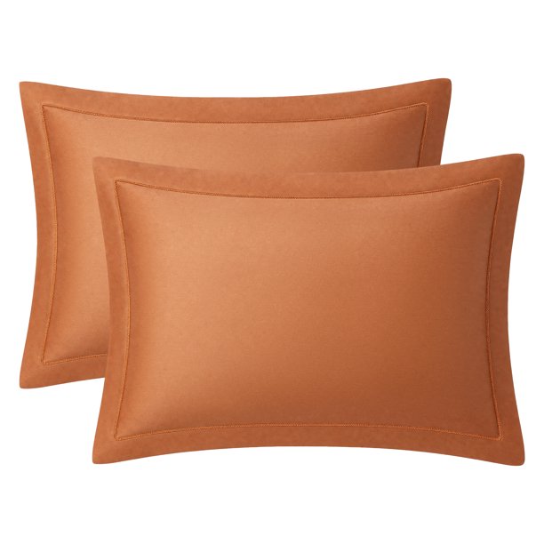 REGALWOVEN 2 Paquete de Fundas de Almohada de Algodón, Cierre de Sobre Refrigerante, Cubriendo Mujeres Hombres, Fundas de Almohada Resistentes a las Arrugas Naranja Queen