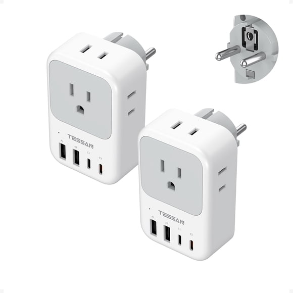 Adaptador de enchufe TESSAN tipo F PD de 20 W con 4 tomas de CA y 4 puertos USB