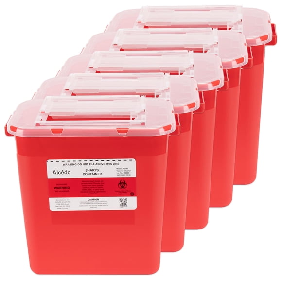 Contenedor para objetos punzantes Alcedo de 7,6 litros para uso doméstico (paquete de 5) Biohazard