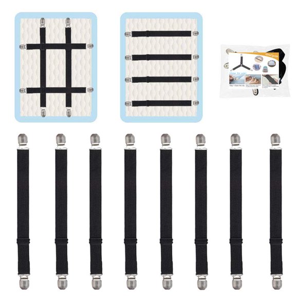 Sujetadores Ajustables para Sábanas QoeCycth 8 Piezas Negro