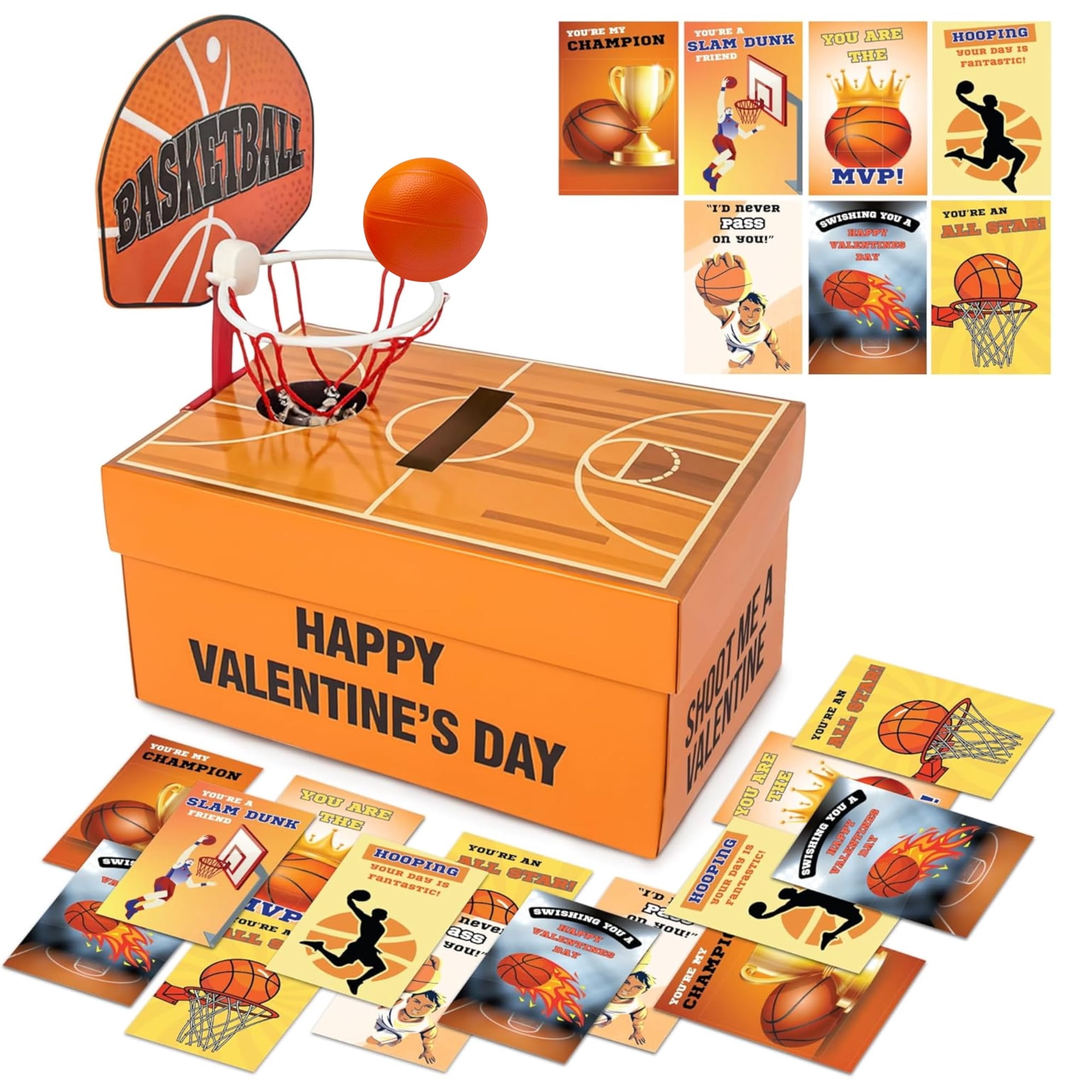 Valentine Basketball Box 4e's Novelty Con 32 Tarjetas Para Niños