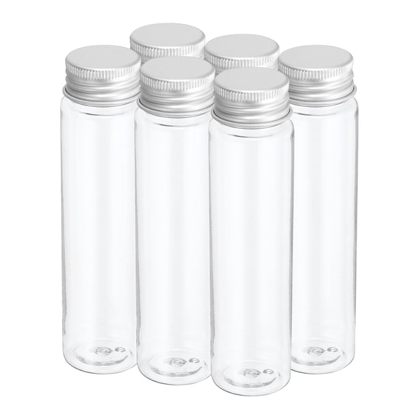 Uxcell Tubos de Ensayo de Plástico de 80ml con Tapas de Rosca, 6 Piezas 128x33mm Tubos de Fondo Plano para Decoración de Fiestas, Tono Plateado