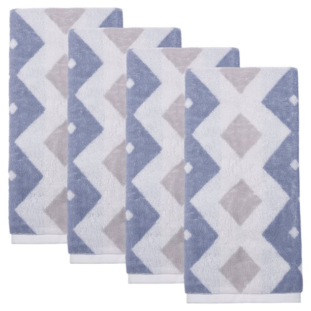 REGALWOVEN Toalla de Mano de Algodón con Rombo Geométrico, Toallas de Mano Jacquard de Bloque de Color Suave para Baño, Cocina, Gimnasio, Spa (13 x 28 Pulgadas) Azul 4pk