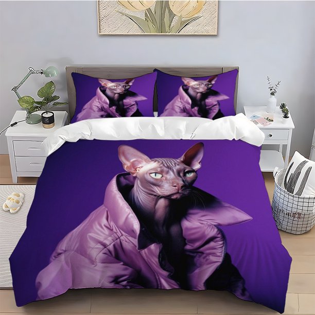 3pcs Sphynx Hairless Cat Coat Theme Digital Print Set Polyester Anti-Pilling