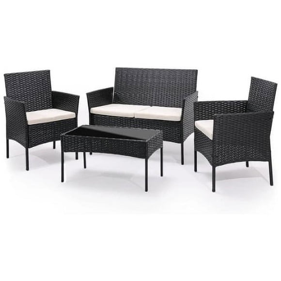 juego terraza living woven 4 pieza para exterior negro