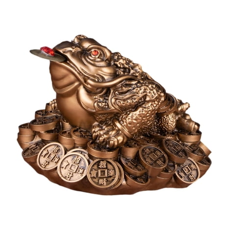 Bothyi - Figura De Rana De La Riqueza, Rana De Tres Patas Para Gabinete De Entrada, Estantería, Oficina, Bronce