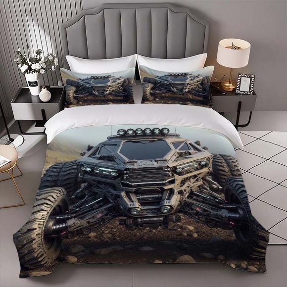 Future Off-Road Vehicle Themed Bedding Set Three-Piece Duvet Cover and Pillowcase Set Soft and Comfortable