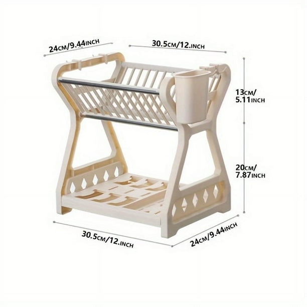 1pc Dish Rack With Drain Board, Plastic Bowl Chopsticks Plate Storage Box, Household Draining Rack, Flatware Organizer For Countertop Cabinet, Kitchen Accessories, 7.87inch*12inch*9.44inch*7.87inch