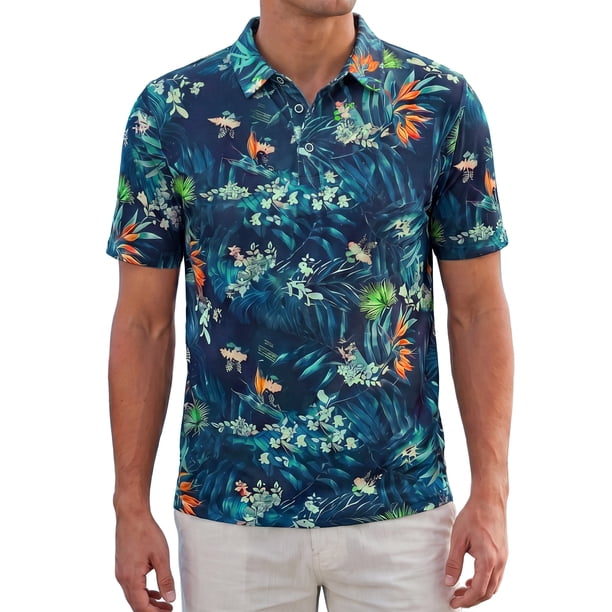 INSPIRE CHIC Camiseta Polo Estampada de Hombre Manga Corta Camisetas de Golf Casuales M Azul Marino